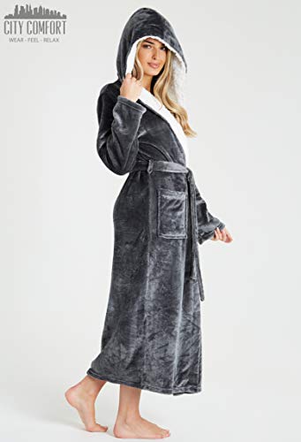 CityComfort Albornoz para Mujer Súper Suave en Chenille Bata con Capucha forrado con Peluche (Gris carbón, S)