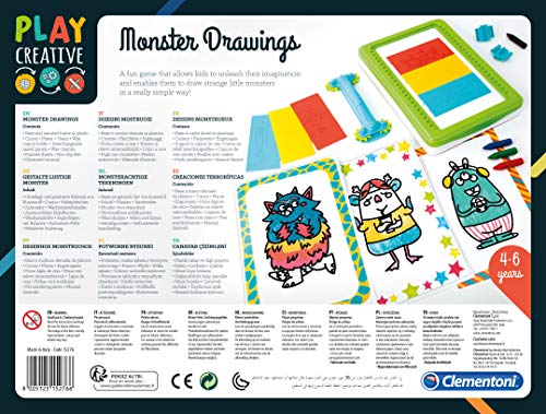 Clementoni Creaciones Terroríficas – Kit De Manualidades Con Técnica De Frottage, 12 Plantillas Intercambiables De Monstruos, Incluye Pinturas Y Papel (Hecho En Italia)