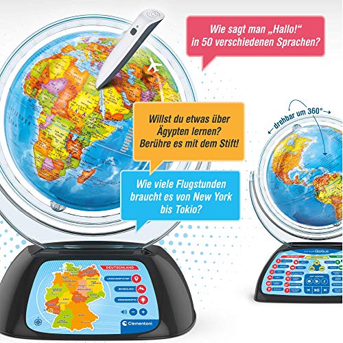 Clementoni- Galileo Science Globo terráqueo Digital Que Habla con Datos interesantes, información sobre el Clima y la ubicación, niños a Partir de 7 años, Juguete Educativo (59184)