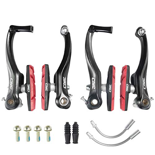 CNC Freno V-Brake para Bicicleta, Juego Completo de Frenos V Delanteros y Traseros con Pastillas de 70mm ，con Palanca de Freno y Cables.