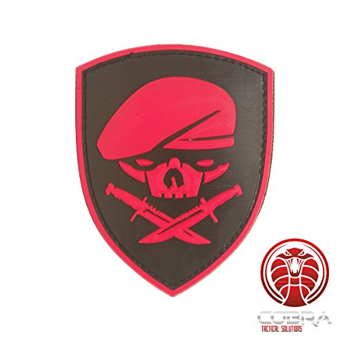 Cobra Tactical Solutions SAS Beret Skull Parche PVC Táctico Moral Militar con Cinta adherente de Airsoft Paintball para Ropa de Mochila táctica