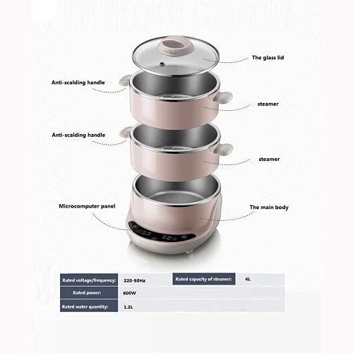 Cocina Eléctrica Inteligente De Doble Capa Tipo De División Alimentos Eléctricos, Vaporizador Eléctrico Multifunción 304 Acero Inoxidable para El Hogar, Rosa