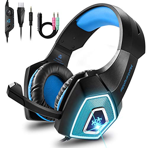 Cocoda Cascos Gaming para PS4 Xbox One, Ligero Auriculares Gaming con Luz LED & Control del Volumen & Cancelación Ruido, Diadema Ajustable Cascos con Microfono para PC Laptop Mac