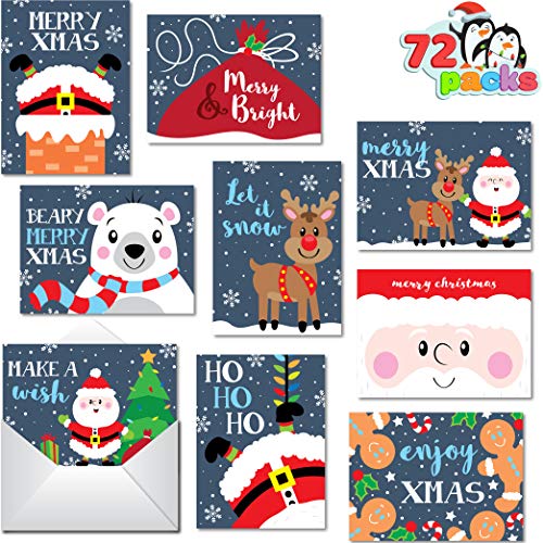 Colección de 72 tarjetas de Felicitación Navideñas con Sobres para la Temporada Navideña de Invierno, Tarjeta de Navidad