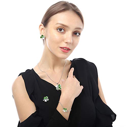 Colgante Trebol Brazalete de Trébol de Cuatro Hojas Pendientes de Trébol de Lucky Clover Broche de la Novedad, Juego de Joyas de Trébol para Madres, Mujeres, Novias, Mujeres, Hijas, 4pcs / Set