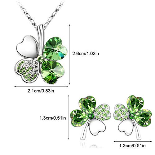 Colgante Trebol Brazalete de Trébol de Cuatro Hojas Pendientes de Trébol de Lucky Clover Broche de la Novedad, Juego de Joyas de Trébol para Madres, Mujeres, Novias, Mujeres, Hijas, 4pcs / Set