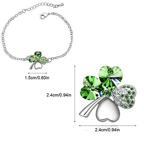 Colgante Trebol Brazalete de Trébol de Cuatro Hojas Pendientes de Trébol de Lucky Clover Broche de la Novedad, Juego de Joyas de Trébol para Madres, Mujeres, Novias, Mujeres, Hijas, 4pcs / Set