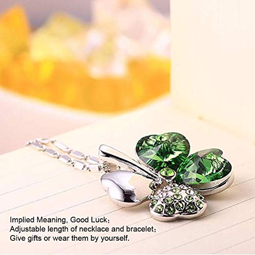 Colgante Trebol Brazalete de Trébol de Cuatro Hojas Pendientes de Trébol de Lucky Clover Broche de la Novedad, Juego de Joyas de Trébol para Madres, Mujeres, Novias, Mujeres, Hijas, 4pcs / Set