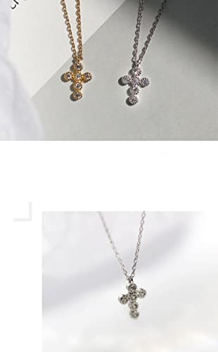 Collar Colgante Cadena Collares Hombre Mujer Necklace Jewelry Collar con Colgante De Cruz De Cristal con Pavé Simple De Plata De Ley 925, Joyería De Fiesta De Temperamento Clásico para Mujer