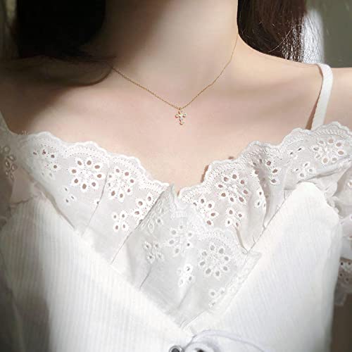 Collar Colgante Cadena Collares Hombre Mujer Necklace Jewelry Collar con Colgante De Cruz De Cristal con Pavé Simple De Plata De Ley 925, Joyería De Fiesta De Temperamento Clásico para Mujer