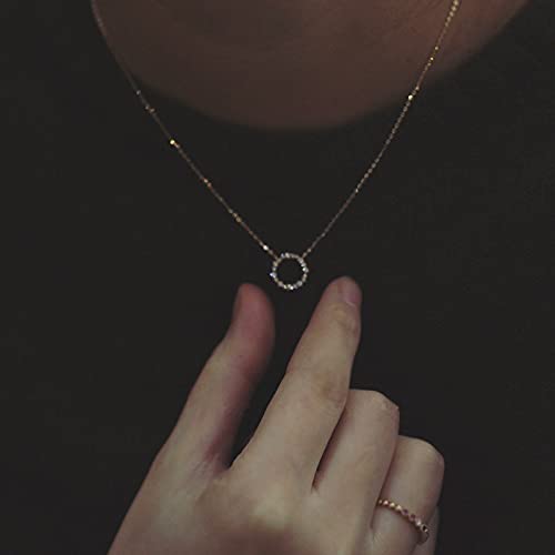 Collar Colgante Cadena Collares Hombre Mujer Necklace Jewelry Collar De Estrella Redonda De Cristal Pavé De Plata De Ley 925 Accesorios De Joyería De Fiesta De Moda para Mujer Oro45Cm