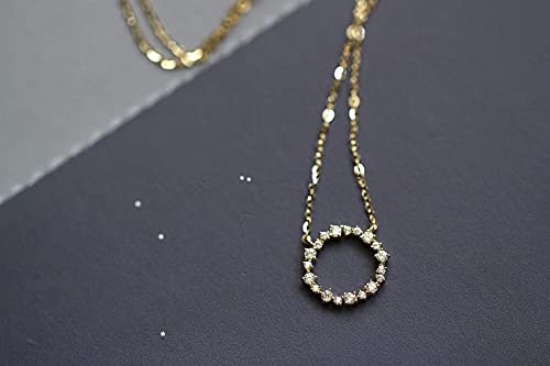 Collar Colgante Cadena Collares Hombre Mujer Necklace Jewelry Collar De Estrella Redonda De Cristal Pavé De Plata De Ley 925 Accesorios De Joyería De Fiesta De Moda para Mujer Oro45Cm