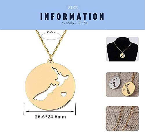 Collar con colgante de mapa de Nueva Zelanda, collar de moneda redonda de acero inoxidable para mujer, joyería de mapa del país