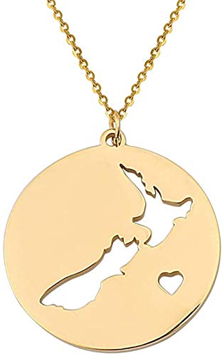 Collar con colgante de mapa de Nueva Zelanda, collar de moneda redonda de acero inoxidable para mujer, joyería de mapa del país Collar con colgante de mapa de Nueva Zelanda, collar de moneda redonda de acero inoxidable para mujer, joyería de mapa del país