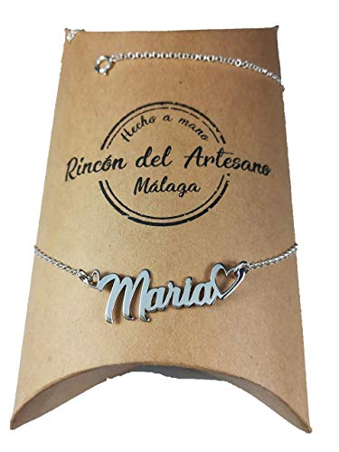 Collar con nombre personalizado, aros forma Corazón en plata de ley 925/1000.-RINCONDELARTESANO.ES