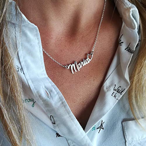 Collar con nombre personalizado, aros forma Corazón en plata de ley 925/1000.-RINCONDELARTESANO.ES