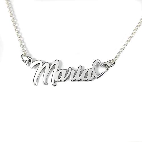 Collar con nombre personalizado, aros forma Corazón en plata de ley 925/1000.-RINCONDELARTESANO.ES