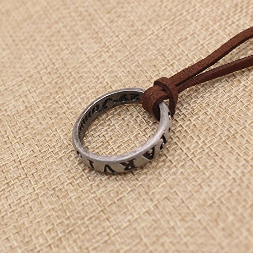 Collar de plata de ley 925 Uncharted 4 Drake grabado anillo colgante, cadena de cuero marrón
