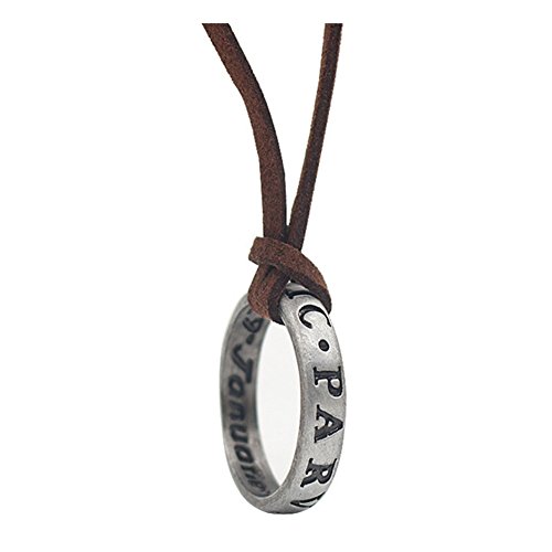 Collar de plata de ley 925 Uncharted 4 Drake grabado anillo colgante, cadena de cuero marrón
