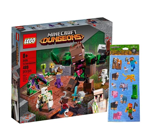 Collectix Lego Set – Minecraft Dungeons La jungla Ungeheuer 21176 + lámina de pegatinas Minecraft (26 unidades)