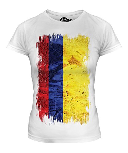 Colombia Grunge Bandera - camiseta ajustada para dama Top - algodón, Mint Blanco, 100% ringspun 100% algodón, mujer, GB 16 (X-Large)
