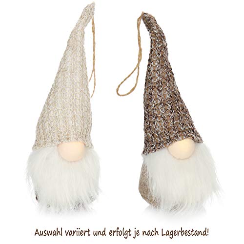 com-four® 2X LED Enano con Nariz y Barba - Enano escandinavo con Sombrero Puntiagudo - Papá Noel Sueco para Colgar [la selección varía] (2 Piezas - marrón. Blanco)