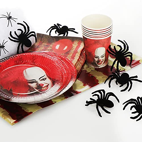 COM-FOUR® juego de vajilla y decoración para fiesta de payasos de terror de 34 piezas para Halloween, fiesta de lema o cumpleaños (034 piezas - Set de Halloween)
