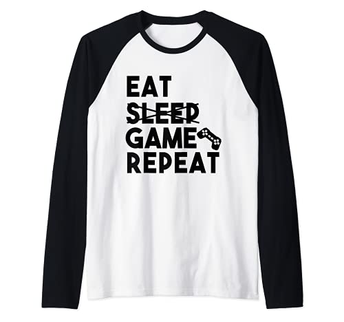 Comer sueño juego repetir - juego divertido Camiseta Manga Raglan