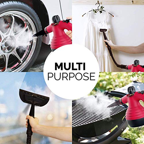 Comforday Limpiador de Vapor de Mano, Limpiador de Vapores Portátil de Usos Múltiples con 9 Accesorios para Quitar Manchas, Alfombras, Cortinas, Asientos de Auto, Cocina, Piso