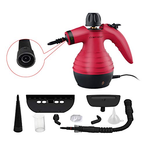 Comforday Limpiador de Vapor de Mano, Limpiador de Vapores Portátil de Usos Múltiples con 9 Accesorios para Quitar Manchas, Alfombras, Cortinas, Asientos de Auto, Cocina, Piso