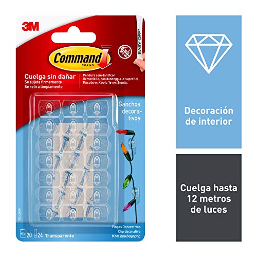 Command 17026CLR - Ganchos mini para decoración con tiras transparente, Pack de 20