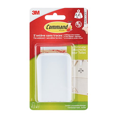 Command 17045 Lienzo aufhänger, Jumbo, hasta 2 kg de carga, 1 ganchos, 4 tiras, tamaño L