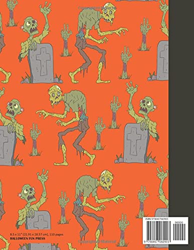 Composition Notebook Wide Ruled 8.5x11 inches: cute green zombie on grave creepy Halloween pattern: Lined ruled paper sheets note book for zombie ... Great for elementary school boy girl or teen