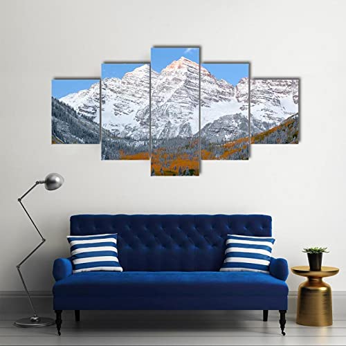 con Marco Cuadro sobre Lienzo 5 Piezas Impresión En Lienzo Cuadro Pintura Póster Arte Moderno Oficina Sala Estar Dormitorio Decoración Hogar Arte Pared Montañas Maroon Bells Cubiertas Nieve 150x80cm