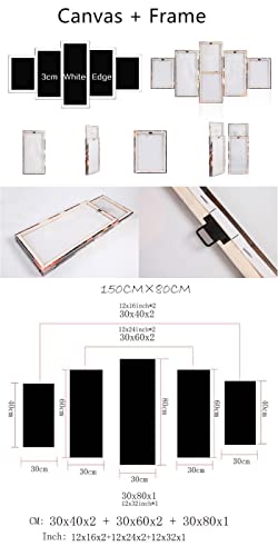 con Marco Cuadro sobre Lienzo 5 Piezas Impresión En Lienzo Cuadro Pintura Póster Arte Moderno Oficina Sala Estar Dormitorio Decoración Hogar Arte Pared Vista Lago Negro Karagol 150x80cm