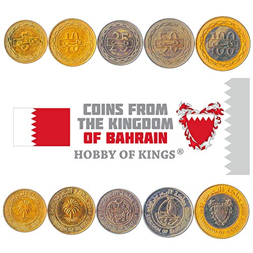 Conjunto de 5 Monedas de Bahréin. 5, 10, 25, 50, 100 Archivos. 2002-2008