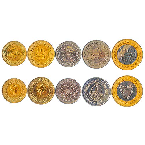 Conjunto de 5 Monedas de Bahréin. 5, 10, 25, 50, 100 Archivos. 2002-2008