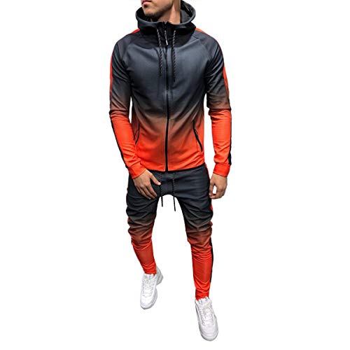 Conjunto de Sudadera con Capucha para Hombre, Ajustada, Conjunto de chándal Deportivo y Muscular, Manga Larga, Sudadera con Capucha y Cremallera Completa y pantalón Largo (Rojo, M)