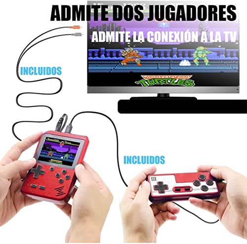Consola 400 Juegos Clasicos Portátil con Mado Dos Jugadores Pantalla 3" Color Salida TV Niño Adultos Blanco / ROJA