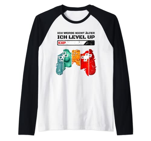 Consola de juegos para PS5 Level up, cumpleaños con texto en alemán Camiseta Manga Raglan