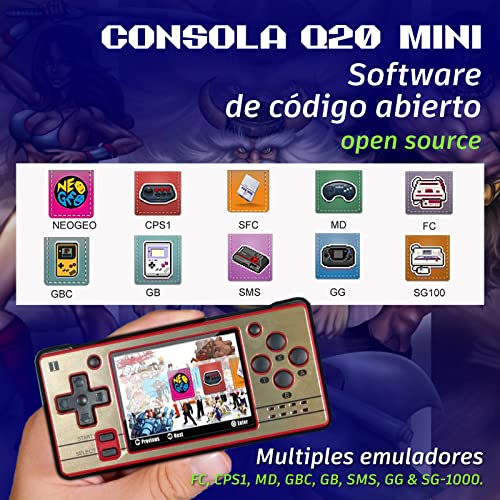 Consola portatil retro, Powkiddy Q20, más de 2000 juegos de Snes, Nes, GB, GB advance, Megadrive, Neogeo, PSone, Neogeo, Mame, Código abierto Linux, Juegos Msdos, Posibilidad de añadir juegos