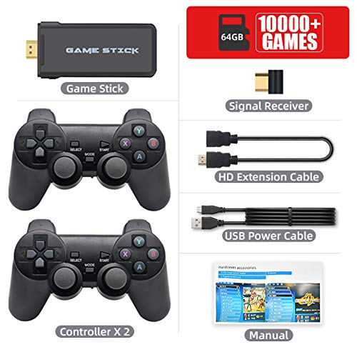 Controlador de Joystick inalámbrico para Juegos, Consola de Videojuegos de Doble Jugador HDMI 4K Game Stick, 32 / 64GB, 3000/10000 Juegos Gratis con Controlador inalámbrico 2.4G, 64 bit