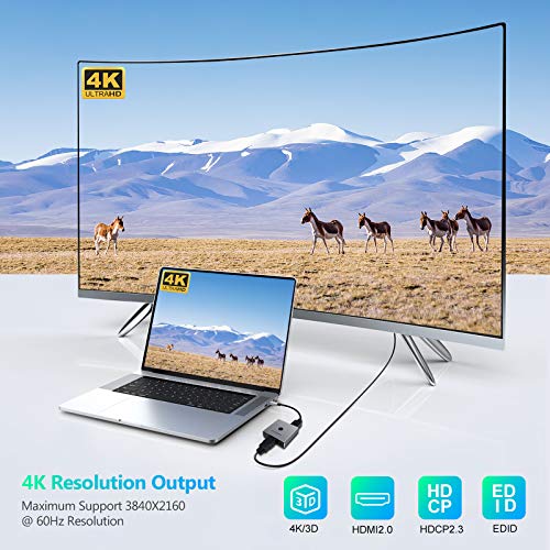 [Controlador Incluido] HDMI Switch Veiniya Conmutador HDMI 4k 60Hz HDR Aluminum Bidireccional 2×1 1×2 HDMI 2.0 HDCP2.2 CEC Soporta 4k 3D 1080P Dolby 7.1CH para HDTV BLU-Ray PS3 PS4 Xbox