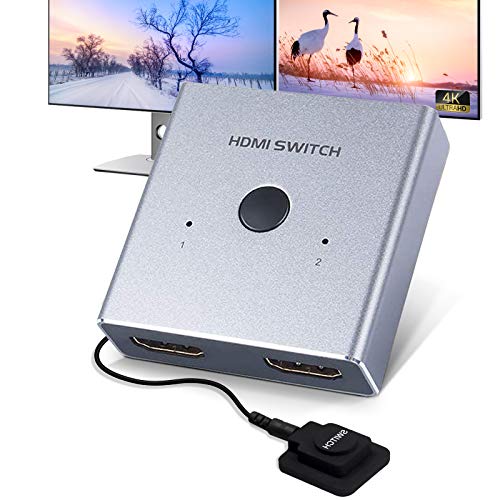[Controlador Incluido] HDMI Switch Veiniya Conmutador HDMI 4k 60Hz HDR Aluminum Bidireccional 2×1 1×2 HDMI 2.0 HDCP2.2 CEC Soporta 4k 3D 1080P Dolby 7.1CH para HDTV BLU-Ray PS3 PS4 Xbox