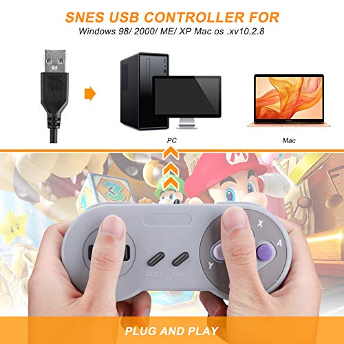 Controlador USB SNES Laelr Paquete de 2 Controladores de gamepad retro SNES con cable para Super Nintendo con cables de extensión USB de 5 pies Controladores Joypad para Windows PC portátil Mac