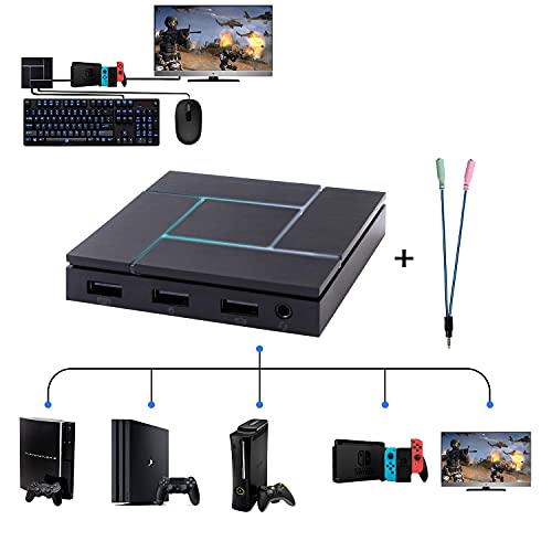 Convertidor de adaptador de teclado y mouse PXN para PS3 / PS4 / Xbox One / Nintendo Switch, con conector para auriculares de 3.5 mm, voz de juego compatible, función de reinicio y personalizado.