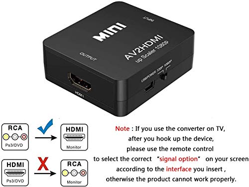 Convertidor de RCA a HDMI, convertidor de audio y video AV a HDMI Mini compuesto RCA 1080P Compatible con N64 Wii PS2 PAL / NTSC Soporte para TV / PC / PS3 / STB / Xbox / VCR