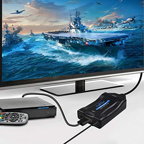 Convertidor HDMI a Scart, Tiancai Adaptador de HDMI a Euroconector Video Convertidor CVBS Input para PS3 PS4 VCR DVD BLU-Ray Wii TV Box Sky HD