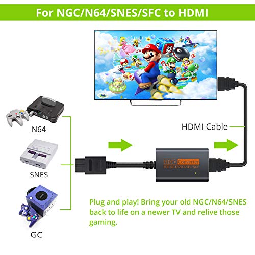 Convertidor N64 / SNES/NGC a HDMI Entrada 576P Salida 760P Adaptador N64 / SNES/NGC a HDMI con Cable HDMI Enchufar y Usar Compatible con N64 / NGC/Gamecube/SNES(PAL/NTSC)