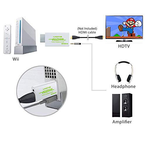 Convertidor Wii a HDMI Adaptador Wii2HDMI 720P / 1080P Conversor de Video Puerto HDMI con Salida Audio 3.5mm Jack Soporte NTSC PAL Compatible con Wii HDTV Proyector-Blanco